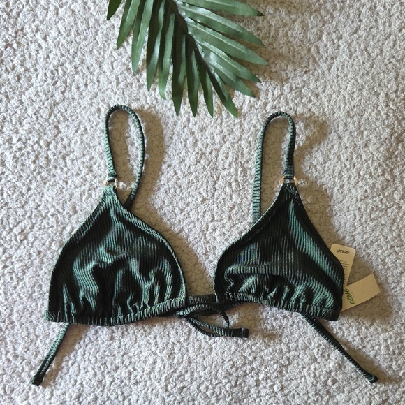 aerie Other - NWT Aerie Metallic Shine Rib String Triangle Bikini Top in Sycamore